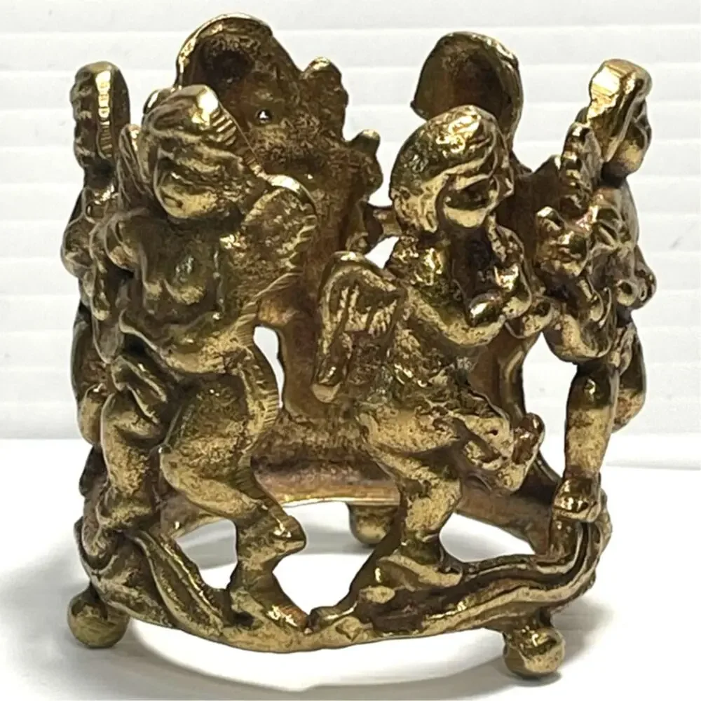 Vintage Brass Cherub Candle Holder With Votive Cup Regency 3